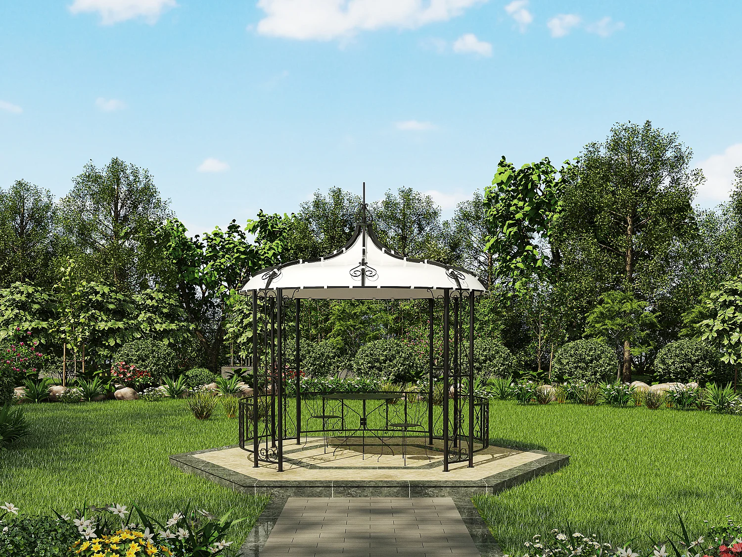 Altana ogrodowa TILCARA z metalu imitującego kute żelazo Śred. 300 x Wys. 290 cm 110619
