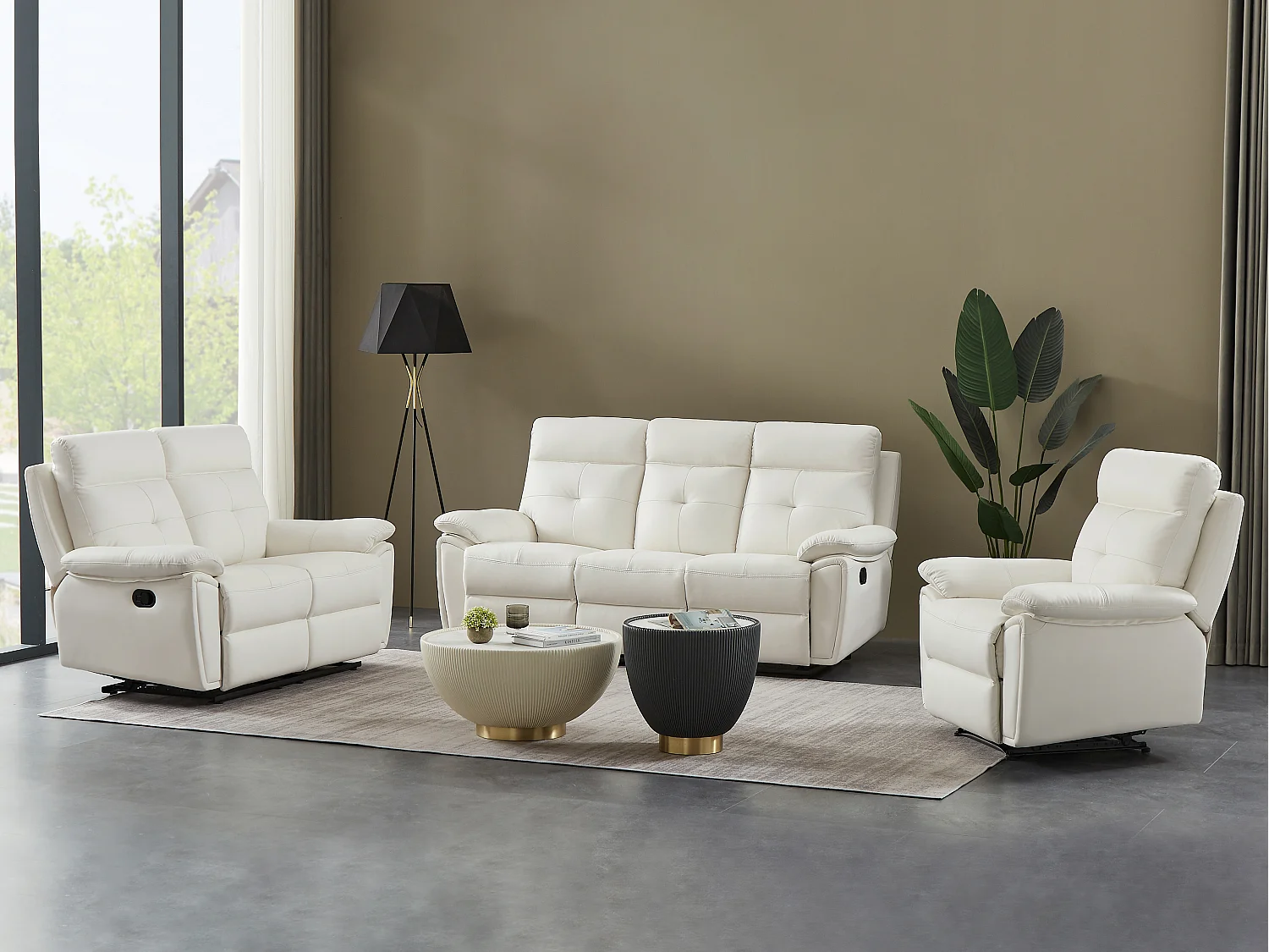 Fotel z funkcją relax z białej skóry – VINETA 414765 - obrazek 1