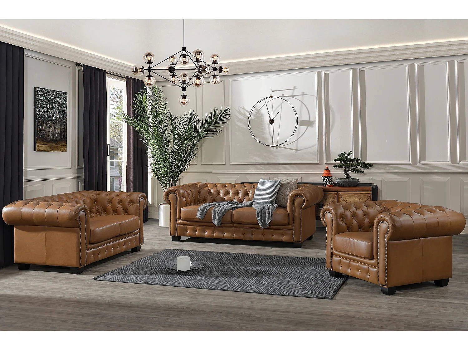 Kanapa 2-osobowa chesterfield BRENTON 100% skóry bawolej – Kolor: karmolowy vintage 132499