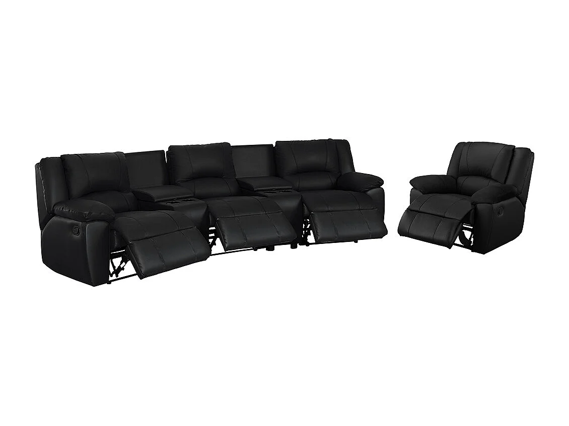 Kanapa 3-osobowa skórzana i fotel z funkcją relax AROMA – Czarny 84551