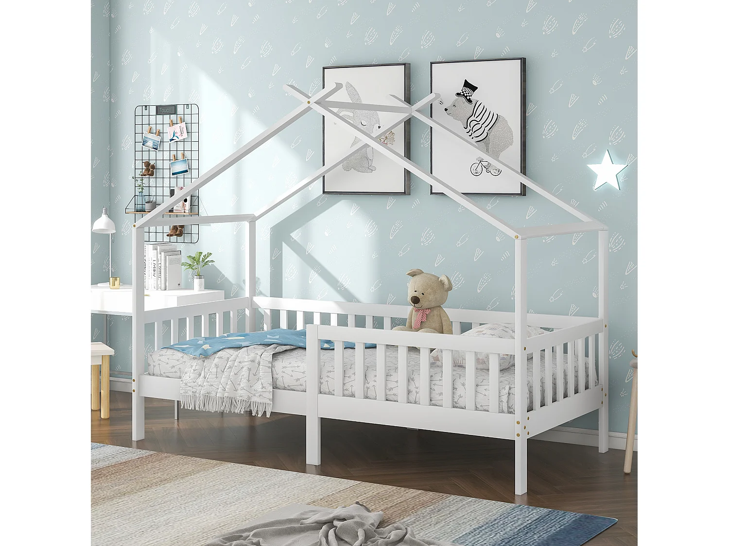 Łóżko dziecięce kabinowe - 90 x 200 cm - lite drewno - stelaż listwowy - białe 1673503 - obrazek 1