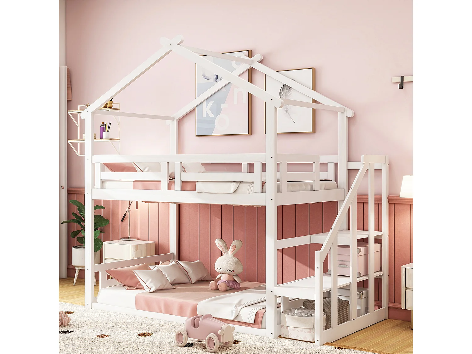 Łóżko piętrowe Cabin z pojemnikiem - 90 x 200 cm - sosna - stelaż listwowy tylko na górze - białe 1675523 - obrazek 1