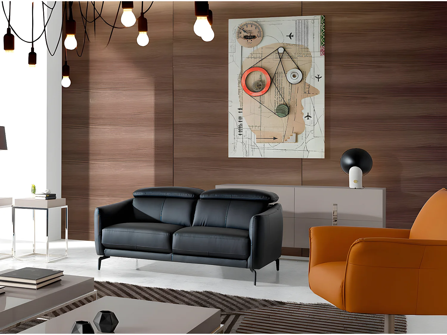 2-osobowa sofa z czarnej skóry 6058 ANGEL CERDA 240981