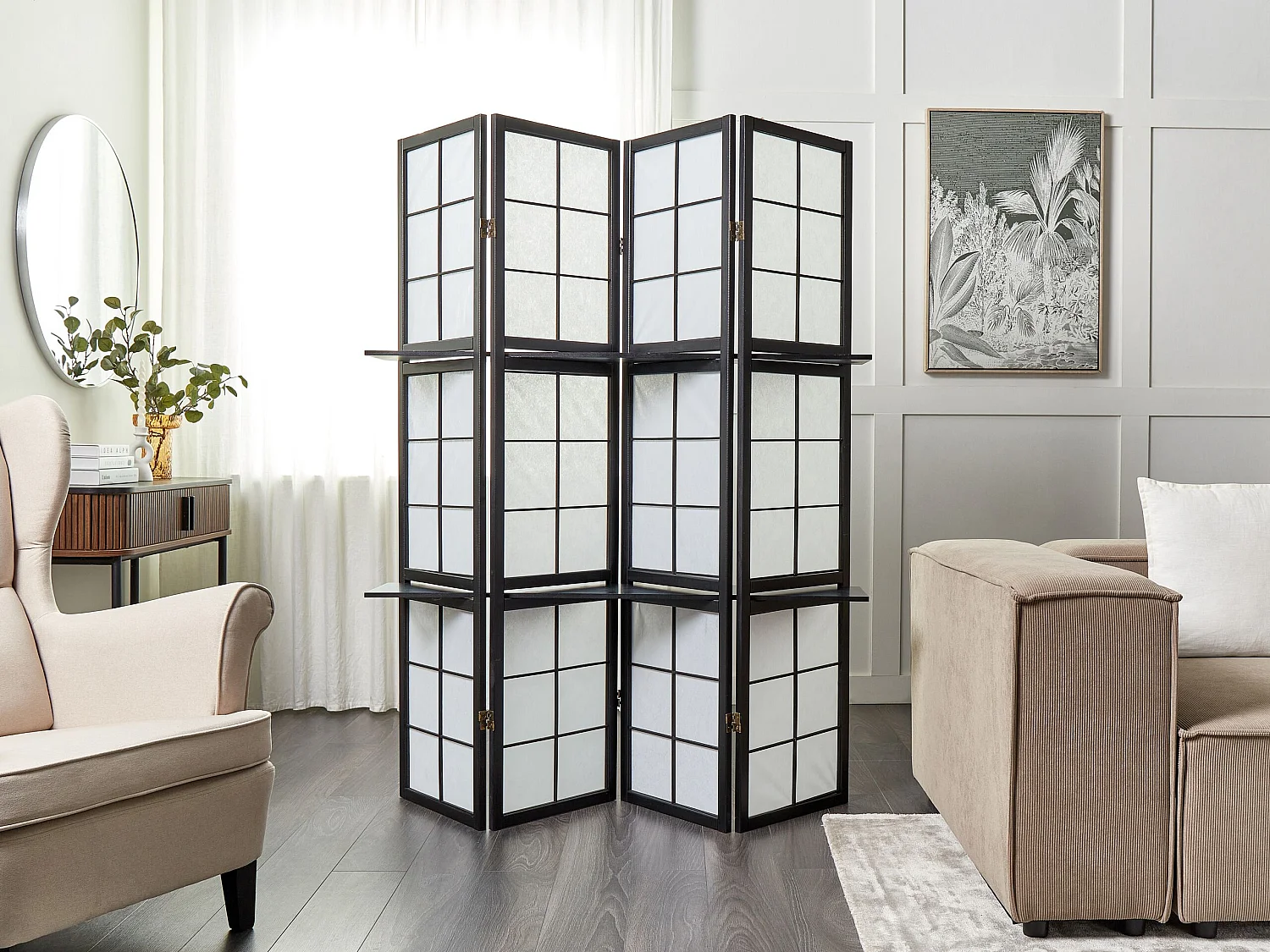 4-panelowy parawan pokojowy GOMAGOI Czarny 120 cm 170 cm 1764975