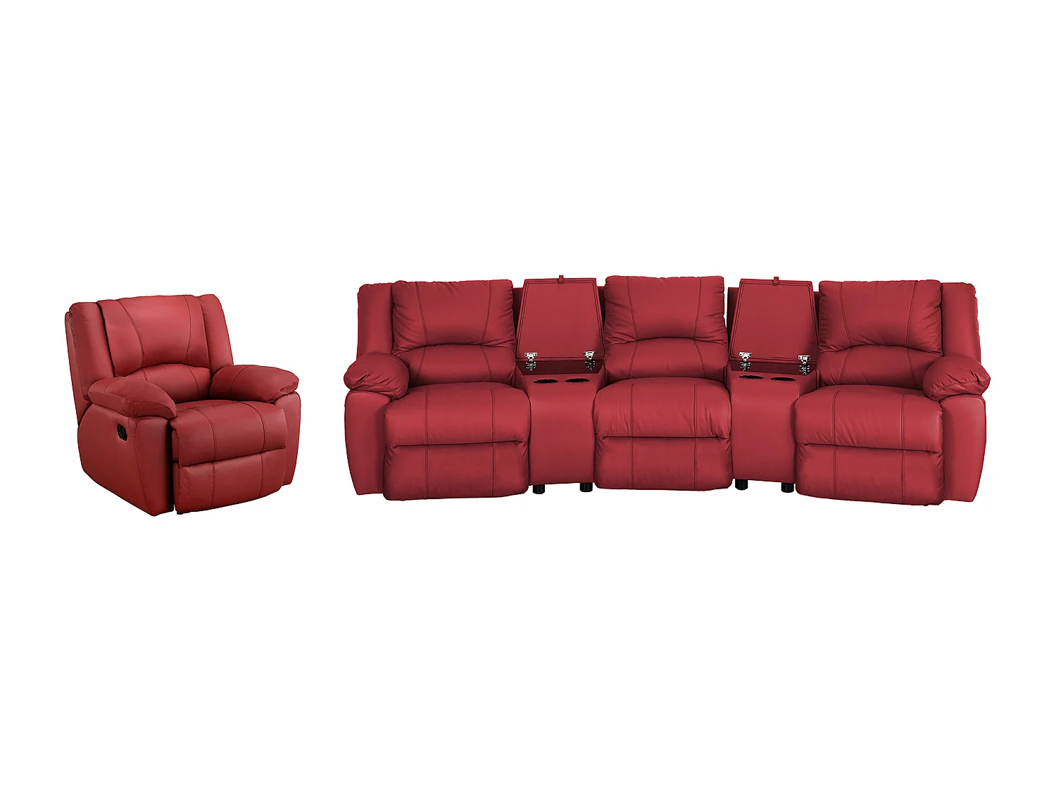 Kanapa 3-osobowa skórzana i fotel z funkcją relax AROMA – Czerwony 84553