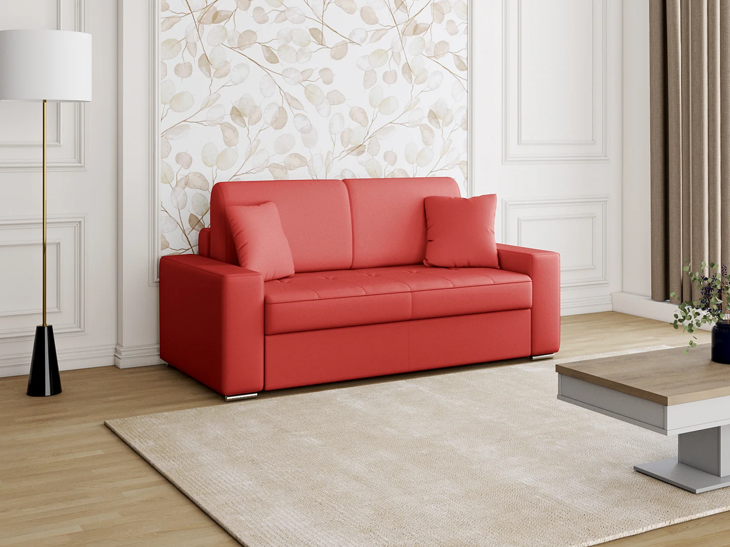 Kanapa 2-osobowa z ekspresowym mechanizmem rozkładania z ekoskóry EMIR - Kolor: czerwony - Miejsce do spania: 120 cm - Materac 18 cm 96709 - obrazek 1