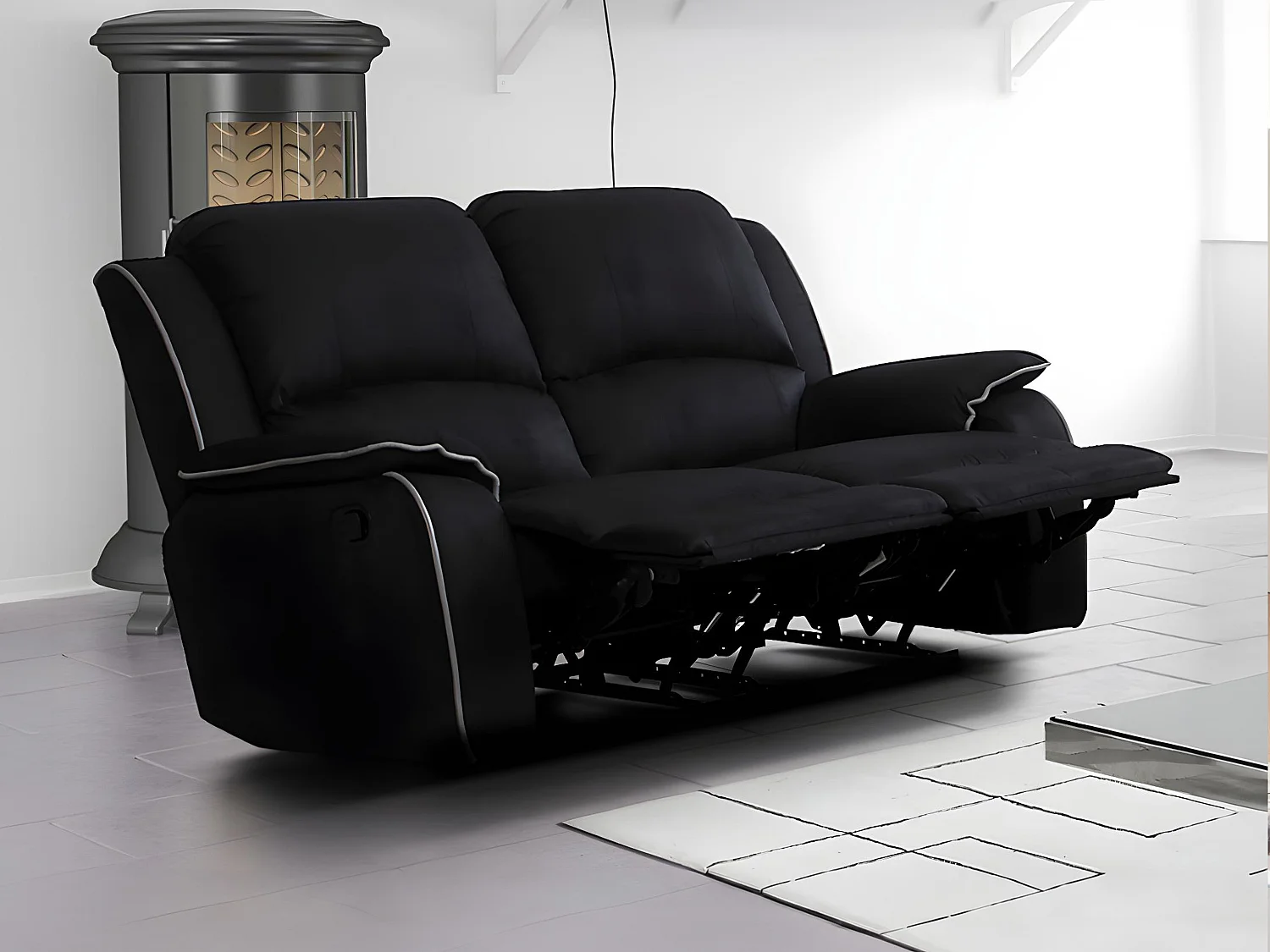 Kanapa 2-osobowa z funkcją relax z mikrofibry HERNANI – Czarny 81814