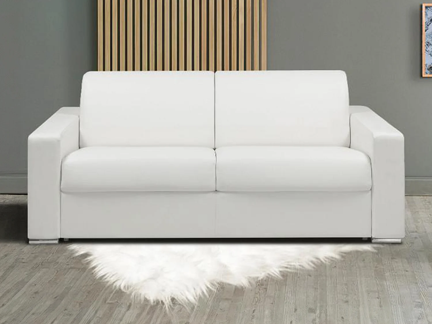 Kanapa 2-osobowa z ekspresowym mechanizmem rozkładania z ekoskóry CALITO - Kolor: biały - Miejsce do spania: 120 cm - Materac 22 cm 137699 - obrazek 1