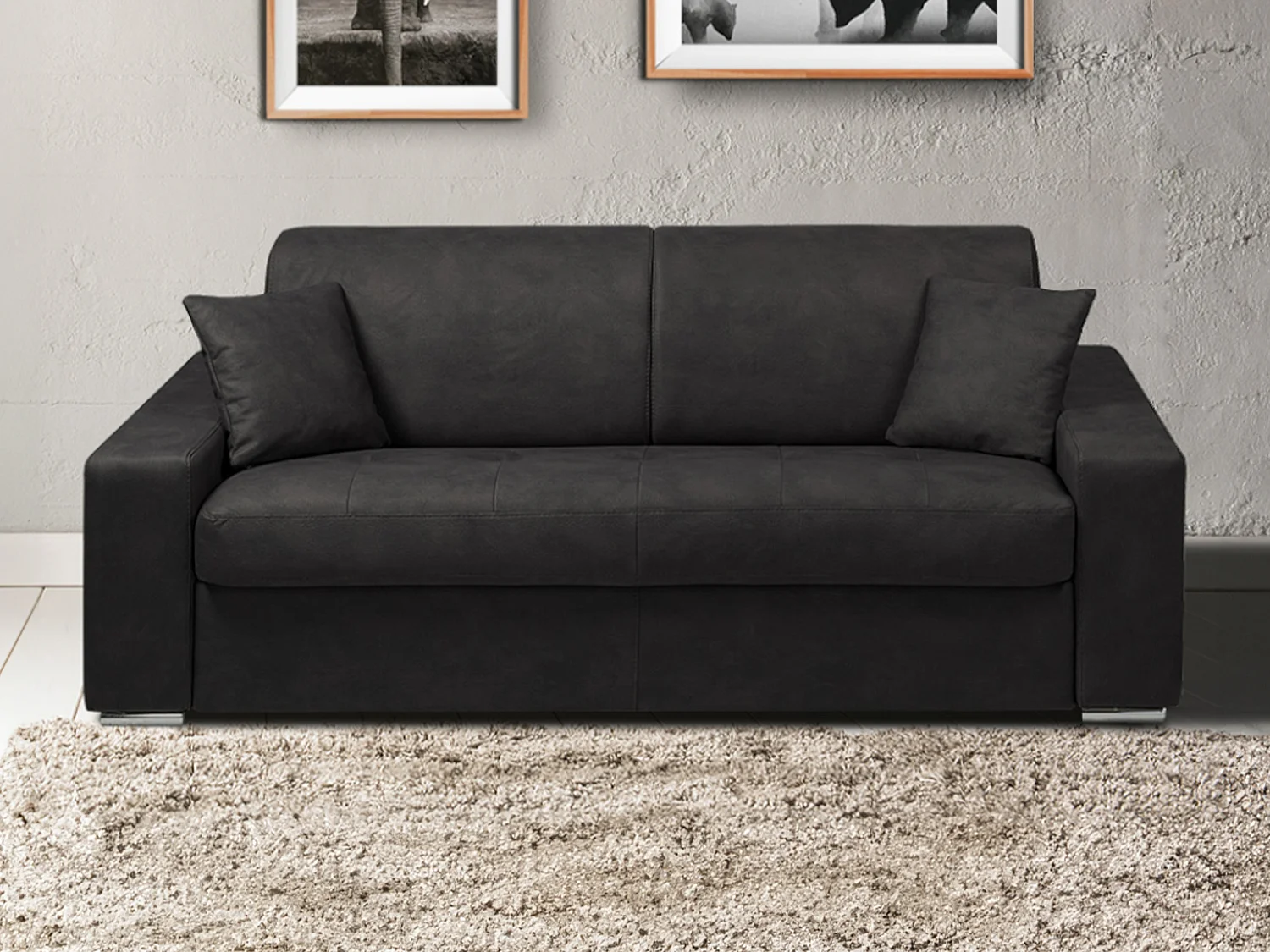 Kanapa 3-osobowa z ekspresowym mechanizmem rozkładania z tkaniny EMIR - Kolor: antracytowy - Miejsce do spania: 140 cm - Materac 18 cm 96765 - obrazek 1