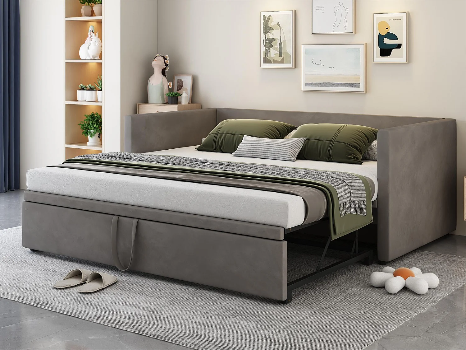 Łóżko dziecięce wysuwane 90/180 x 200 cm - aksamit - styl nowoczesny - szare 2025947 - obrazek 1