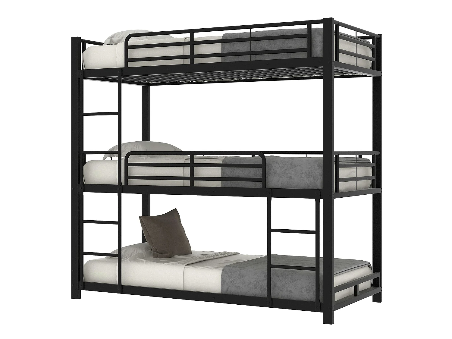 Łóżko piętrowe dla dzieci 3-osobowe – 90 x 200 cm – stelaż listwowy w komplecie – metal czarny 2123959