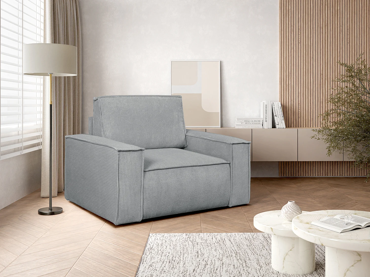 Fotel z jasnoszarego sztruksu - AMELIA 704557 - obrazek 1