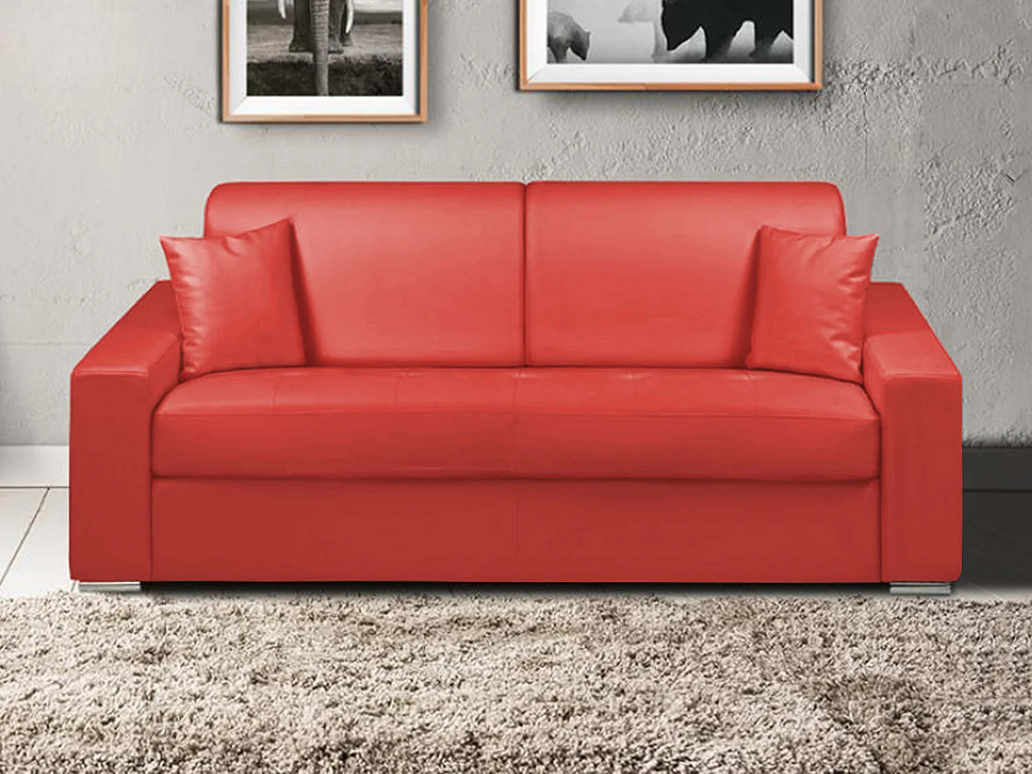 Kanapa 3-osobowa z ekspresowym mechanizmem rozkładania z ekoskóry EMIR - Kolor: czerwony - Miejsce do spania: 140 cm - Materac 22 cm z pamięcią kształtu 96717 - obrazek 1