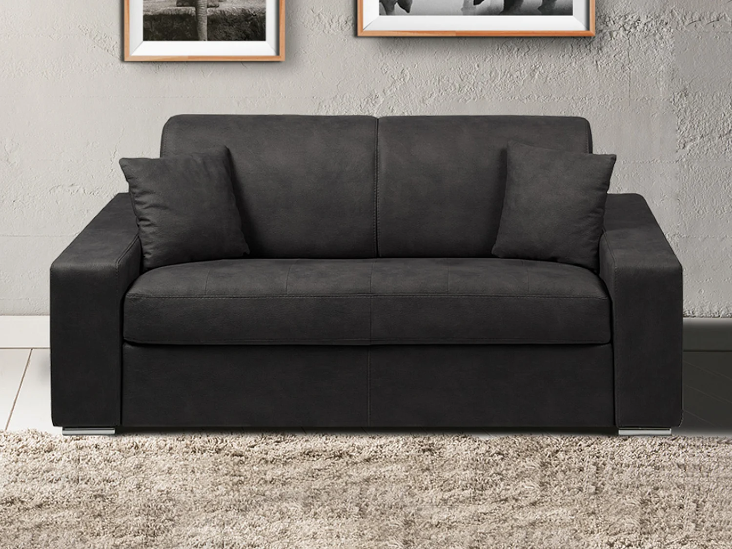 Kanapa 2-osobowa z ekspresowym mechanizmem rozkładania z tkaniny EMIR - Kolor: antracytowy - Miejsce do spania: 120 cm - Materac 22 cm z pamięcią kształtu 96769 - obrazek 1