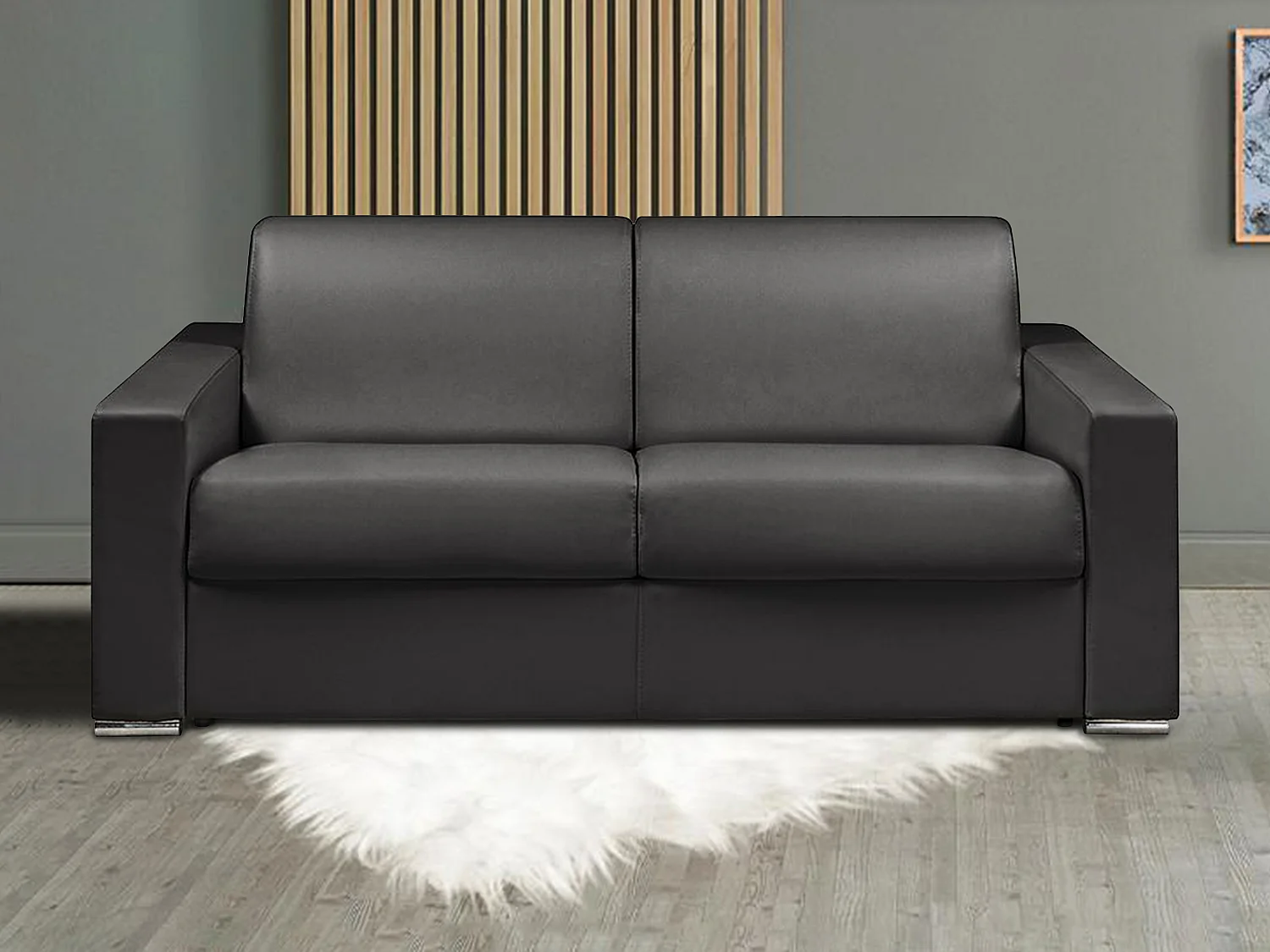 Kanapa 3-osobowa z ekspresowym mechanizmem rozkładania z ekoskóry CALITO - Kolor: czarny - Wymiary miejsca do spania: 140 cm - Materac 22 cm 137729 - obrazek 1