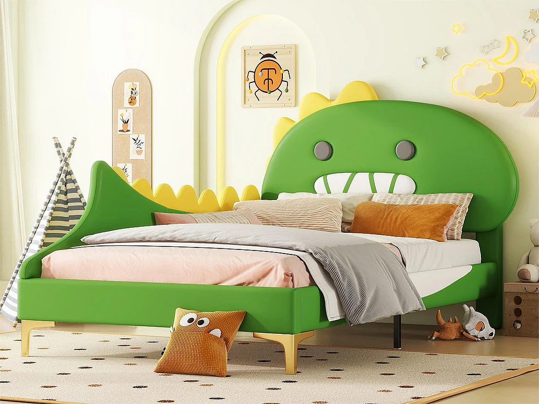 Łóżko dziecięce 90x200 cm - w kształcie dinozaura - z ekoskóry - Zielone 2865475 - obrazek 1