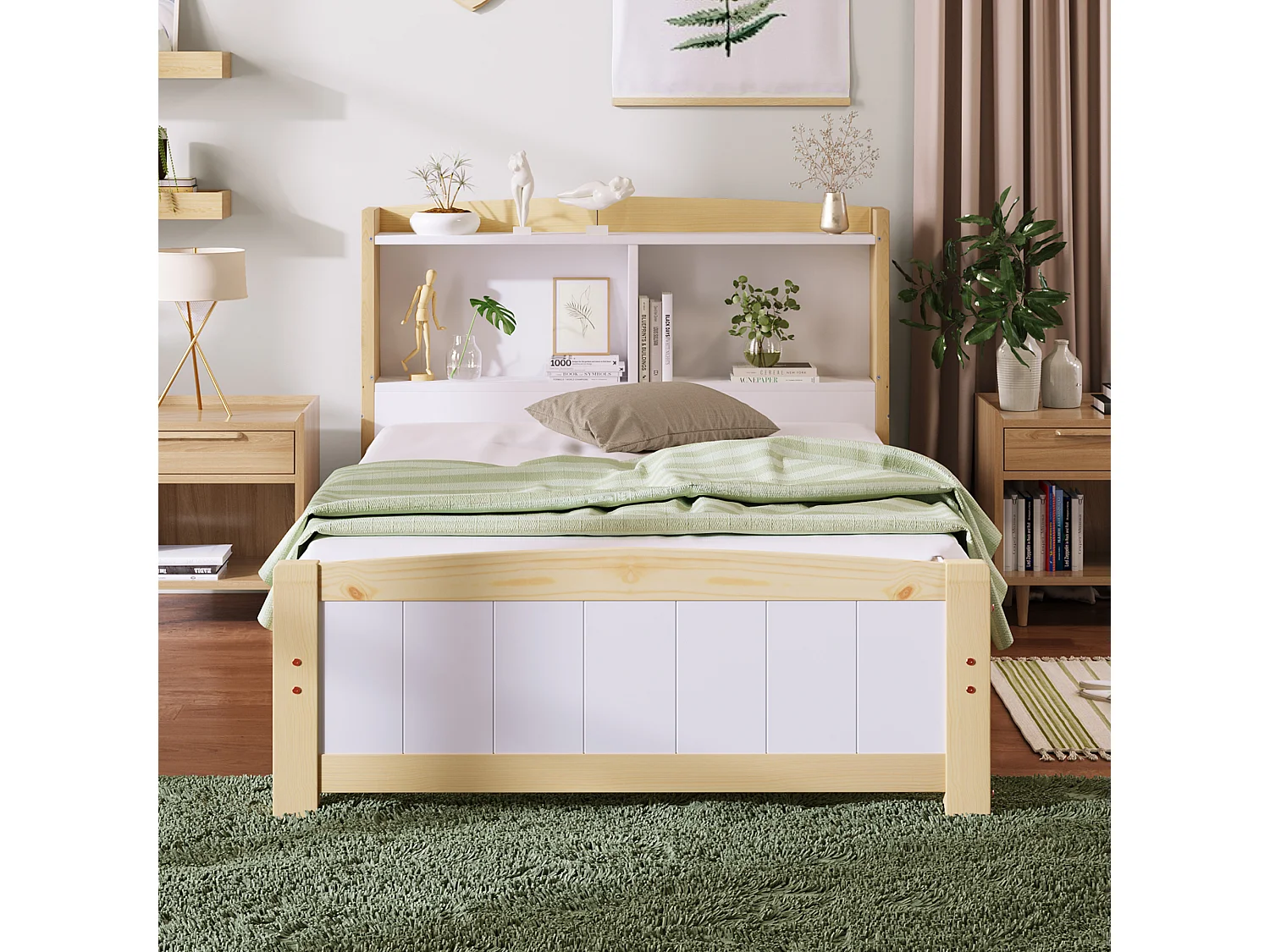 Łóżko dziecięce 90x200 cm - Łóżko pojedyncze z pojemnikiem z drewna i płyty MDF - białe i naturalne 2895580 - obrazek 1