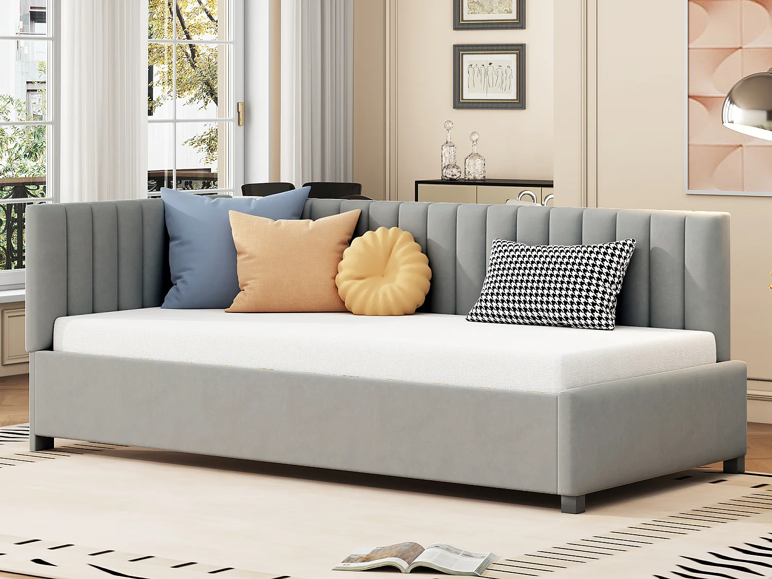 Łóżko dziecięce 90 x 200 cm - Sofa rozkładana - aksamit - stelaż listwowy - szary 3094719 - obrazek 1