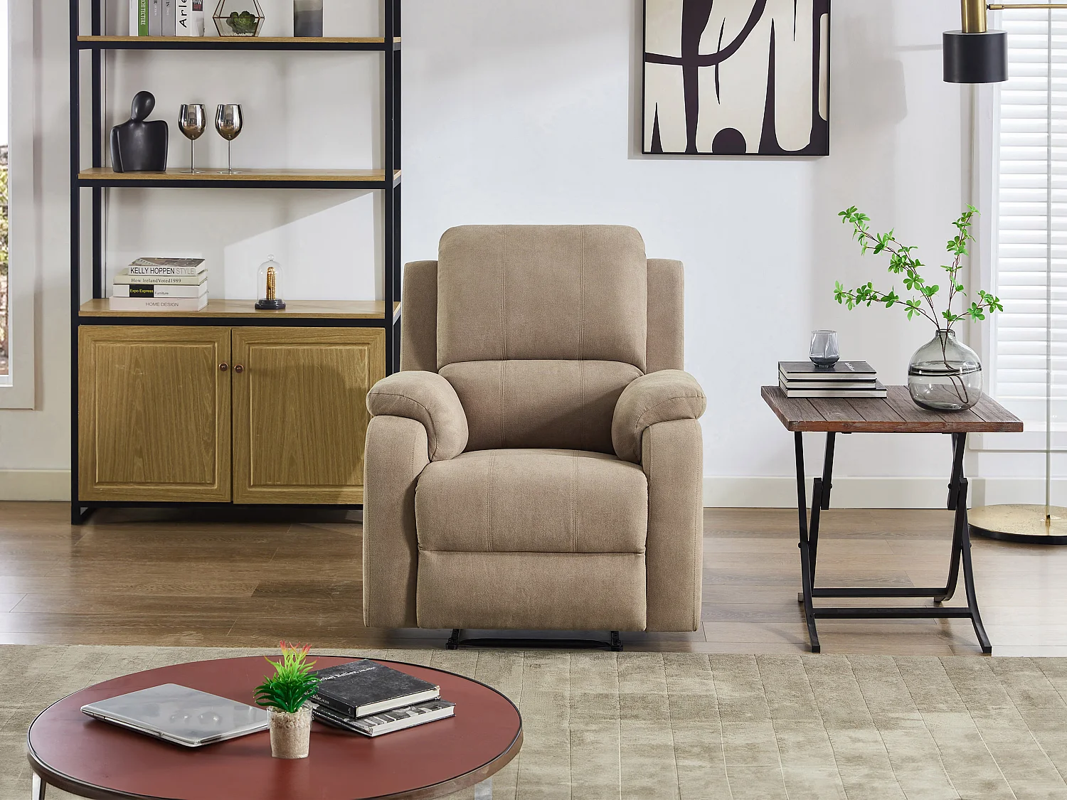 Fotel z funkcją relax z mikrofibry taupe - BRODY 1814903 - obrazek 1