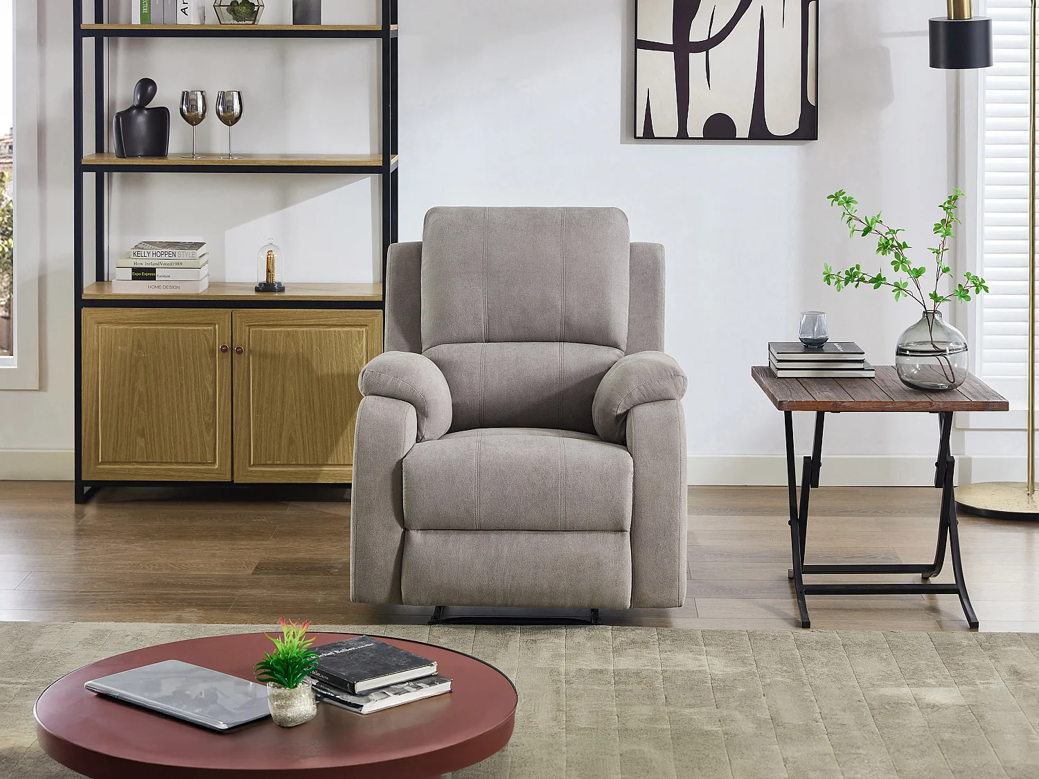 Fotel z funkcją relax z jasnoszarej mikrofibry - BRODY 1814905 - obrazek 1
