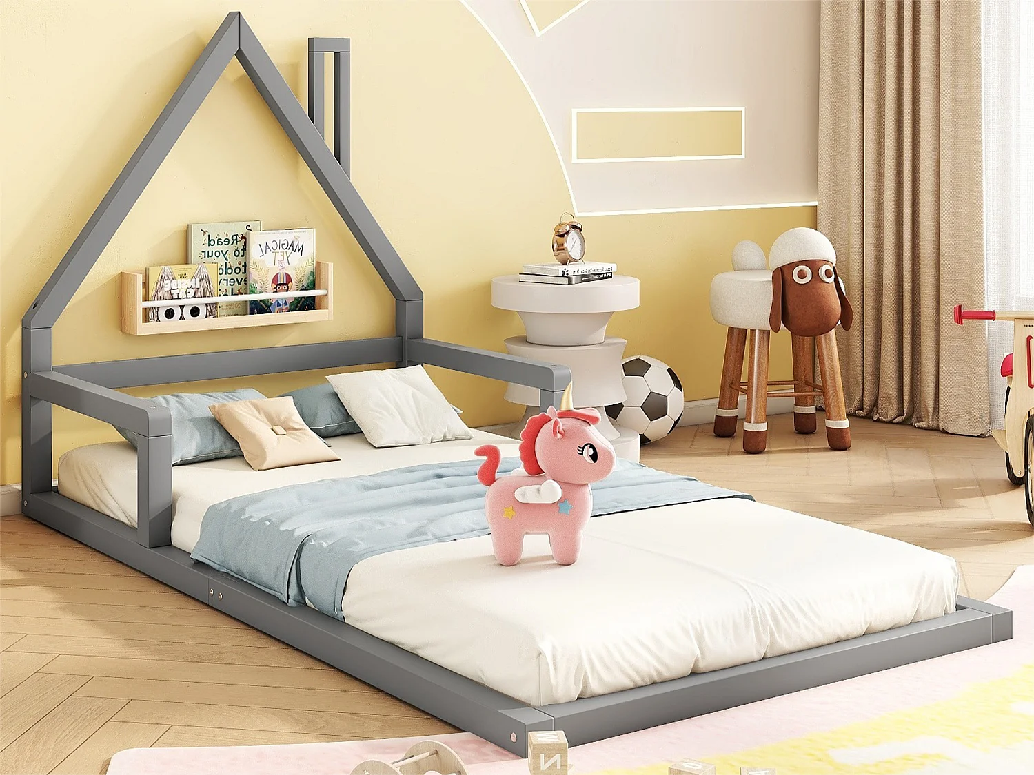 Łóżko dziecięce 90x200 cm - z litego drewna sosnowego - Szare 3268849 - obrazek 1