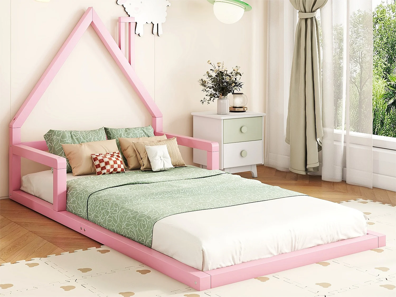 Łóżko dziecięce 90x200 cm - z litego drewna sosnowego - Różowe 3268851 - obrazek 1