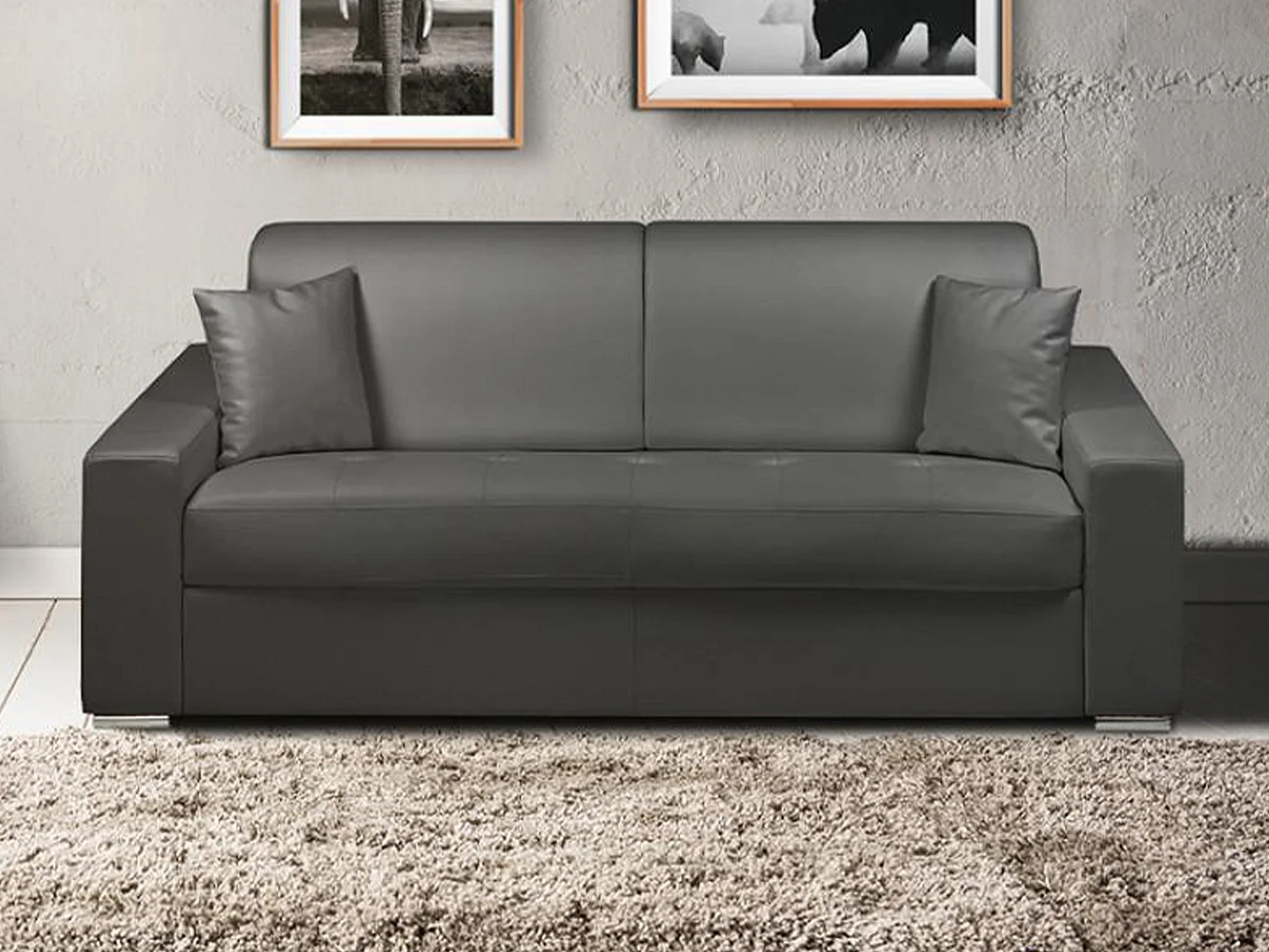 Kanapa 3-osobowa z ekspresowym mechanizmem rozkładania z ekoskóry EMIR - Kolor: czarny - Miejsce do spania: 140 cm - Materac 18 cm 96641 - obrazek 1