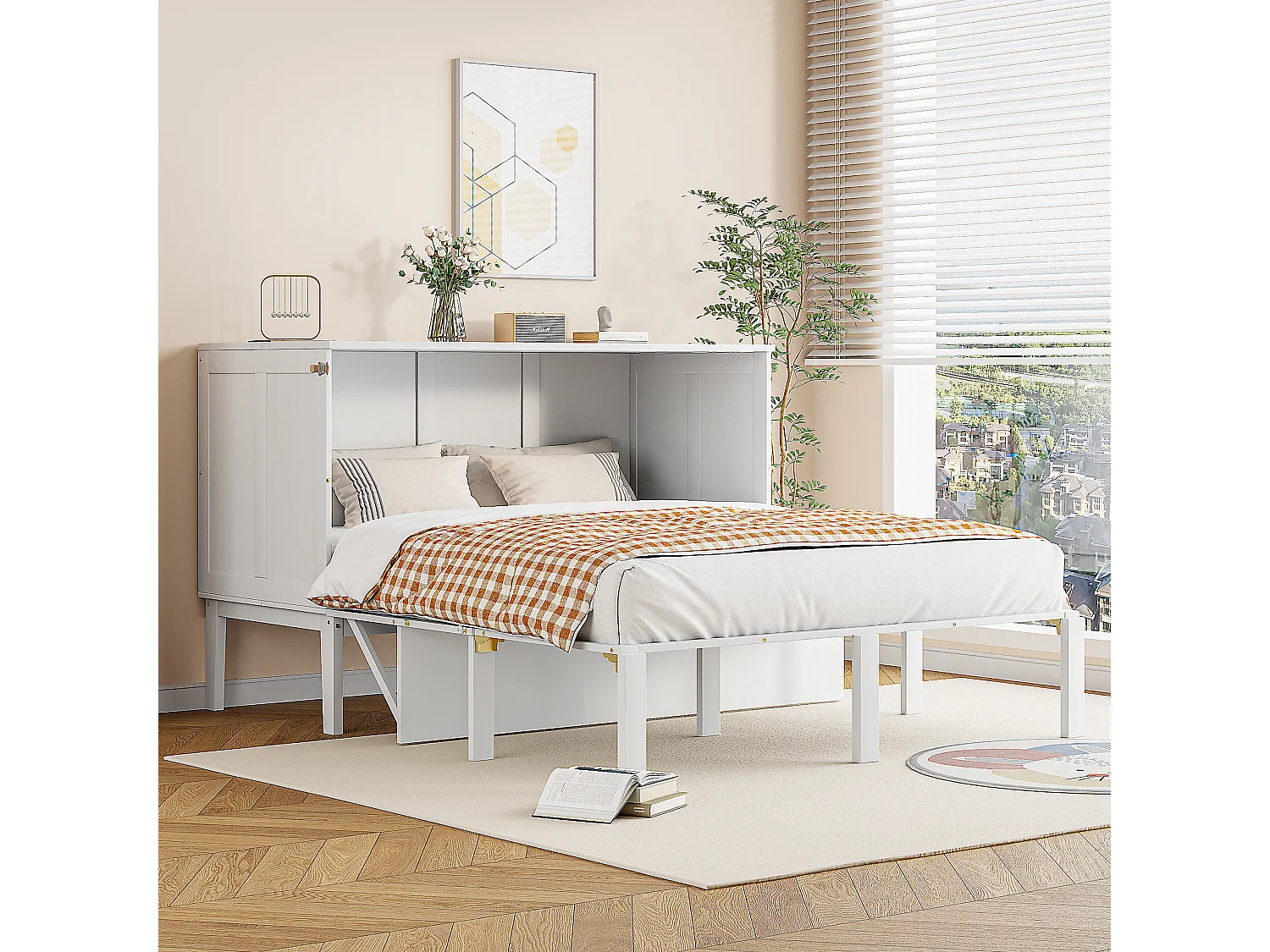 Łóżko Murphy pionowe 140 x 200 cm – MDF drewno – Stelaż listwowy – Biały 3276043