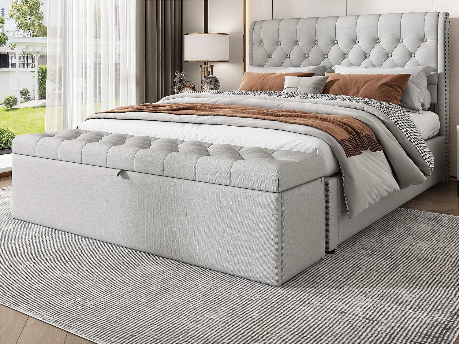 Banc skrzynkowy tapicerowany lnem – Jasnoszary 3277173