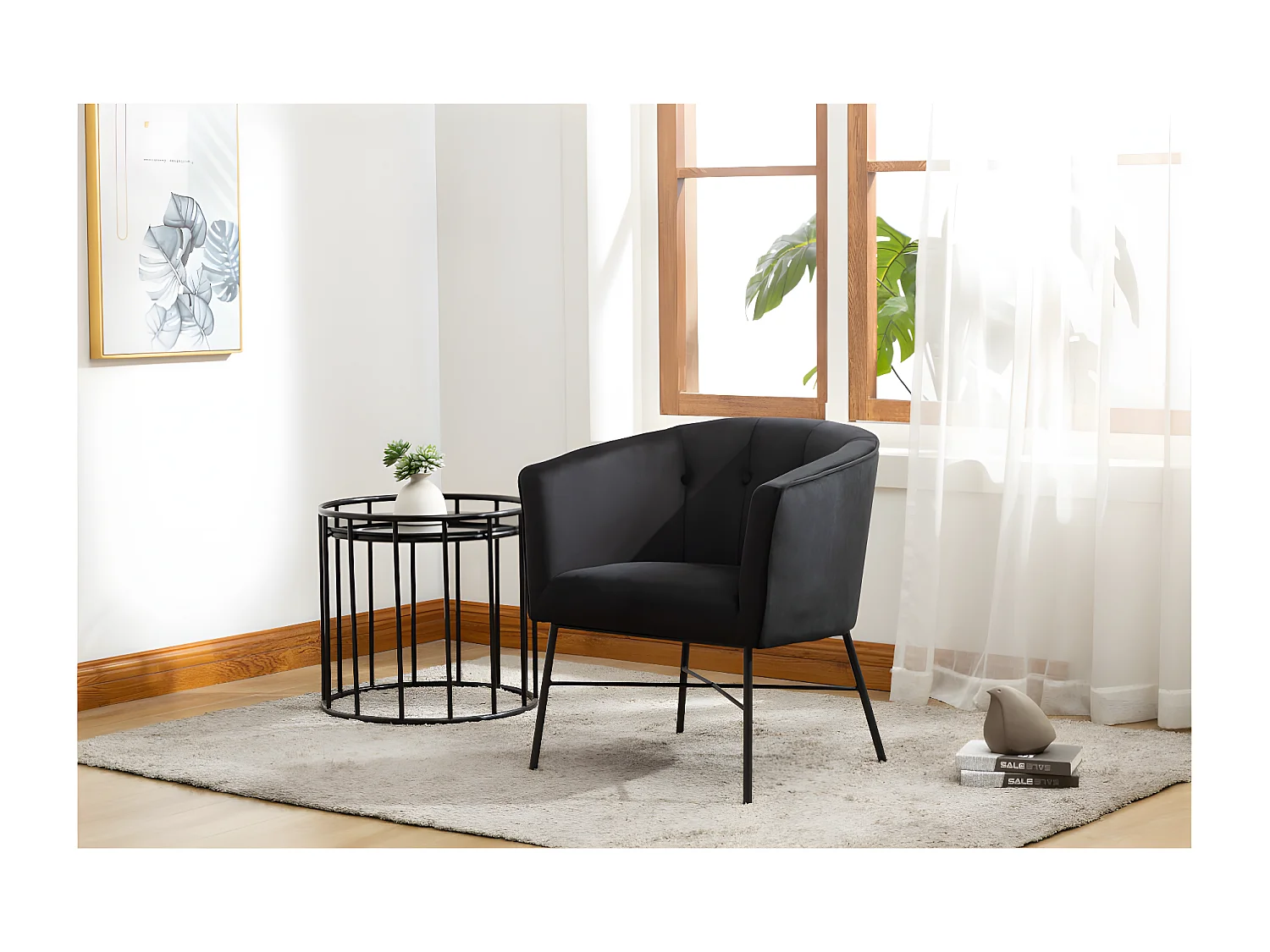 Fotel typu kabriolet FAKART z weluru – kolor czarny 112967 - obrazek 1