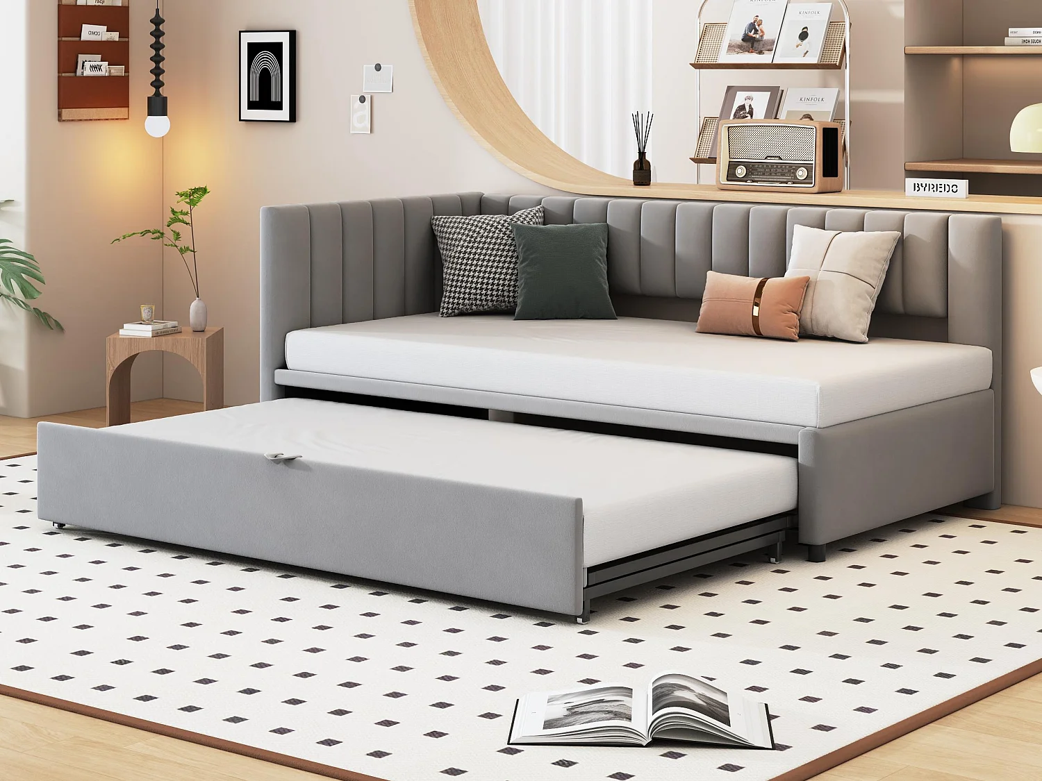 Łóżko piętrowe 90/180x200cm z weluru - Jasnoszare (materac nie jest w zestawie) 3599725 - obrazek 1