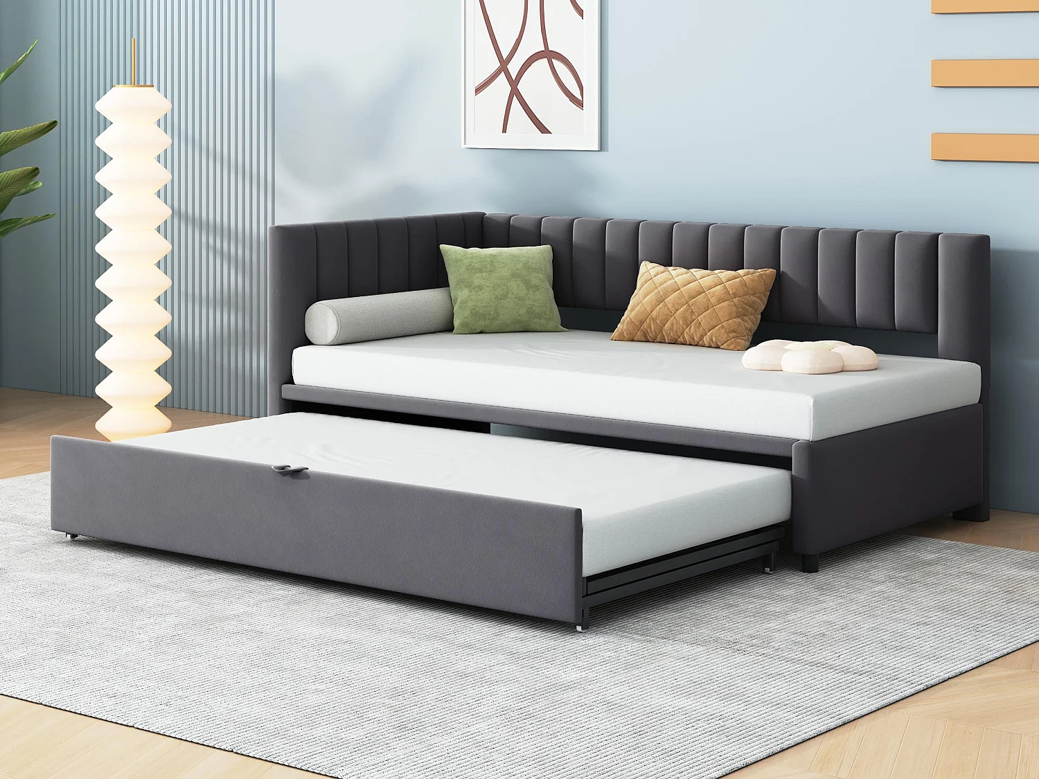 Łóżko piętrowe 90/180x200cm z weluru - Szare (materac nie jest w zestawie) 3599726 - obrazek 1