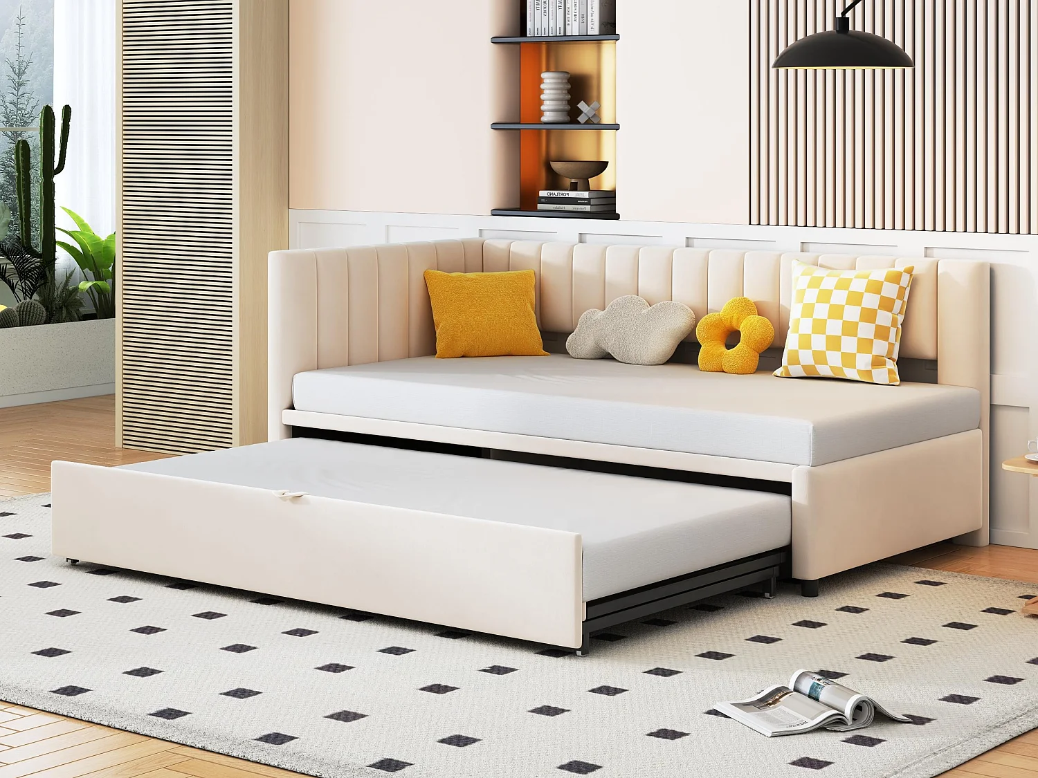 Łóżko piętrowe 90/180x200cm z weluru - Beżowe (materac nie jest w zestawie) 3599728 - obrazek 1