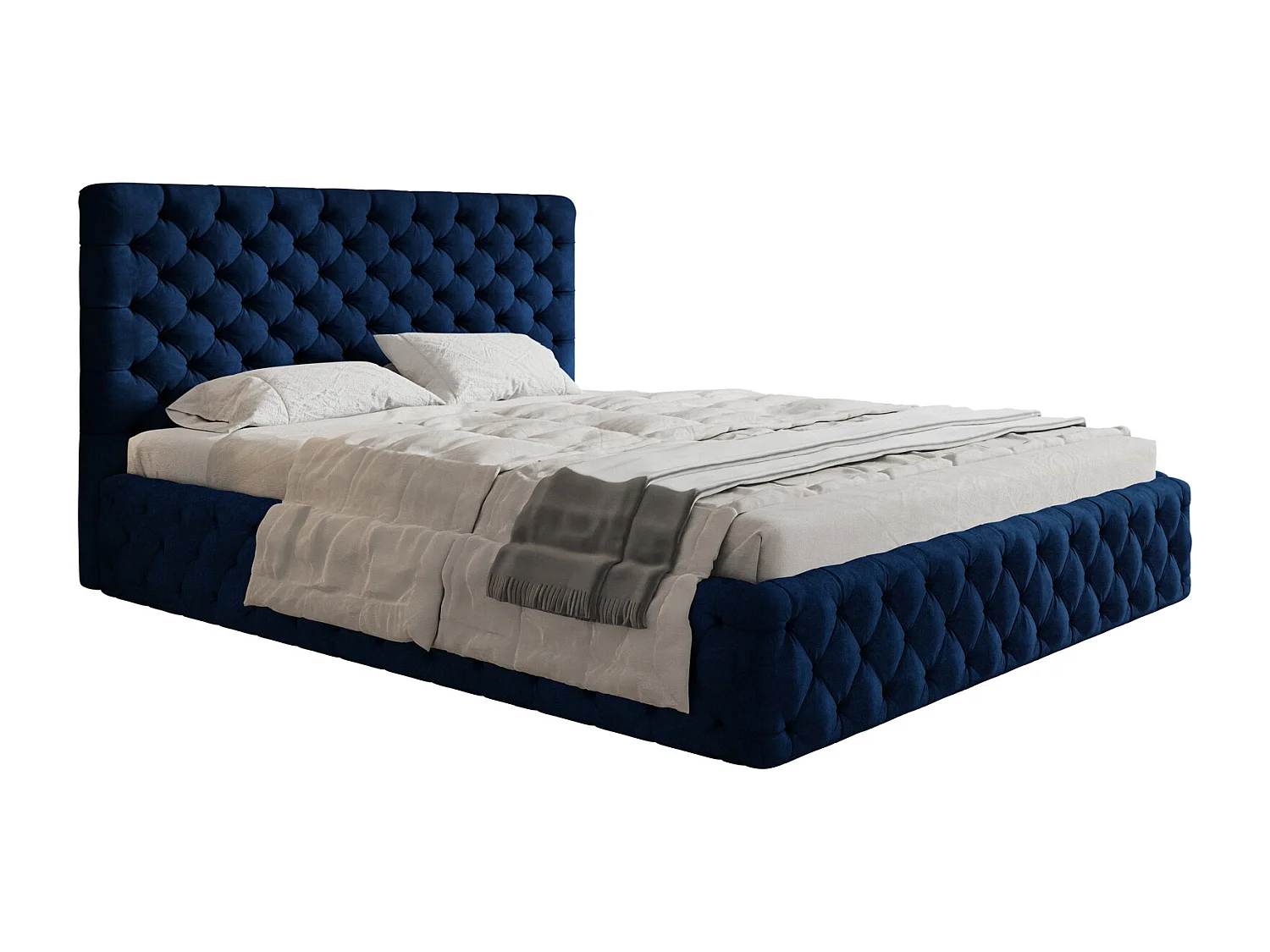 Łóżko 180x200 Furis z pojemnikiem - łóżko w stylu glamour w tkaninie welurowej - pojemnik i stelaż w zestawie - niebieski (Kronos 09) 3599760 - obrazek 1