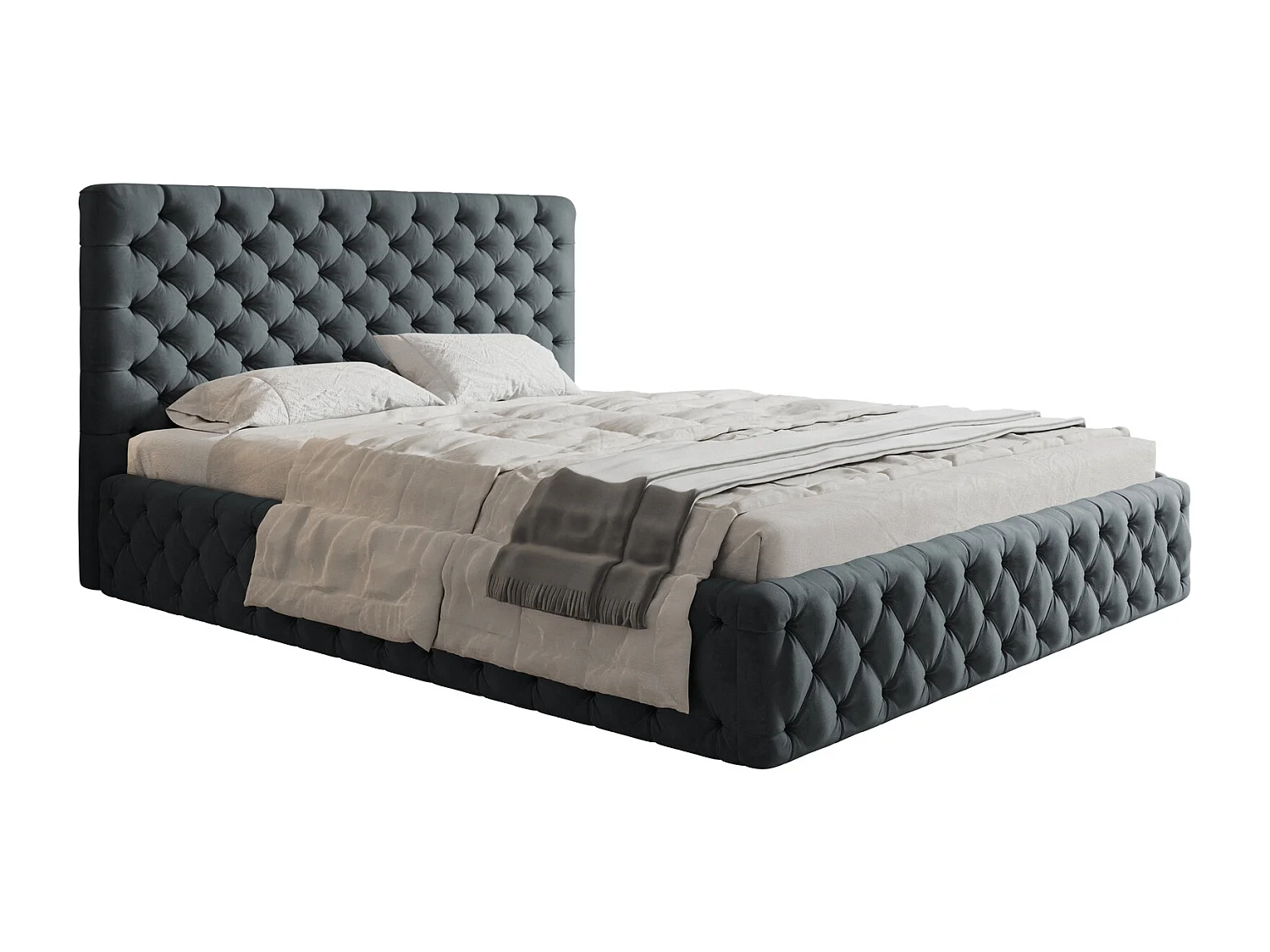 Łóżko 180x200 Furis z pojemnikiem - łóżko w stylu glamour w tkaninie welurowej - pojemnik i stelaż w zestawie - ciemny szary (Jasmine 96) 3599846 - obrazek 1