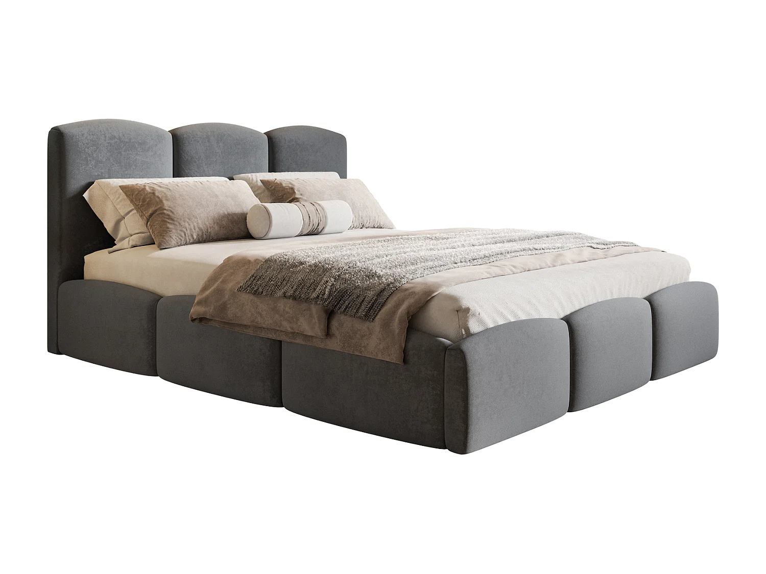 Łóżko z pojemnikiem 160x200 Roma Slim - łóżko tapicerowane, aksamit ciemny szary (Amor Velvet 4321) 3599880 - obrazek 1