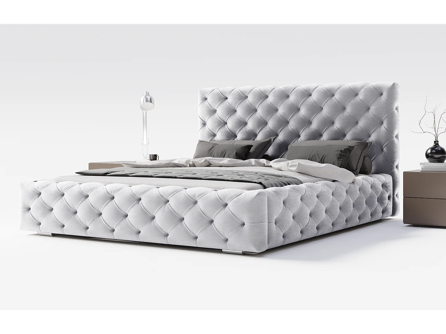 Łóżko tapicerowane 200x200 Paris - łóżko dwuosobowe glamour z pojemnikiem i stelażem, pikowanie Chesterfield - jasny szary 3630952 - obrazek 1