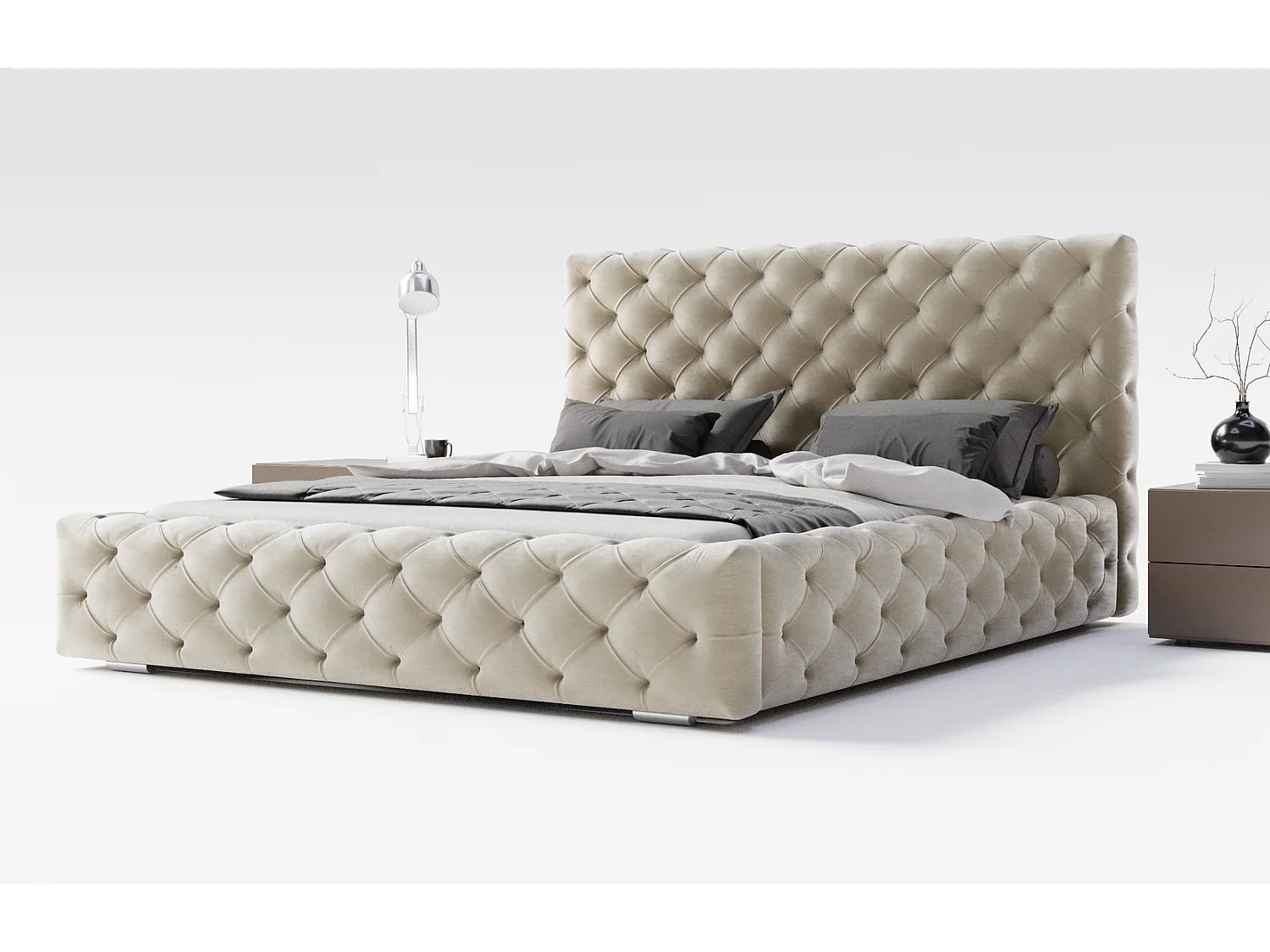 Łóżko tapicerowane 180x200 Paris - łóżko dwuosobowe glamour z pojemnikiem i stelażem, pikowanie Chesterfield - wanilia 3631021 - obrazek 1