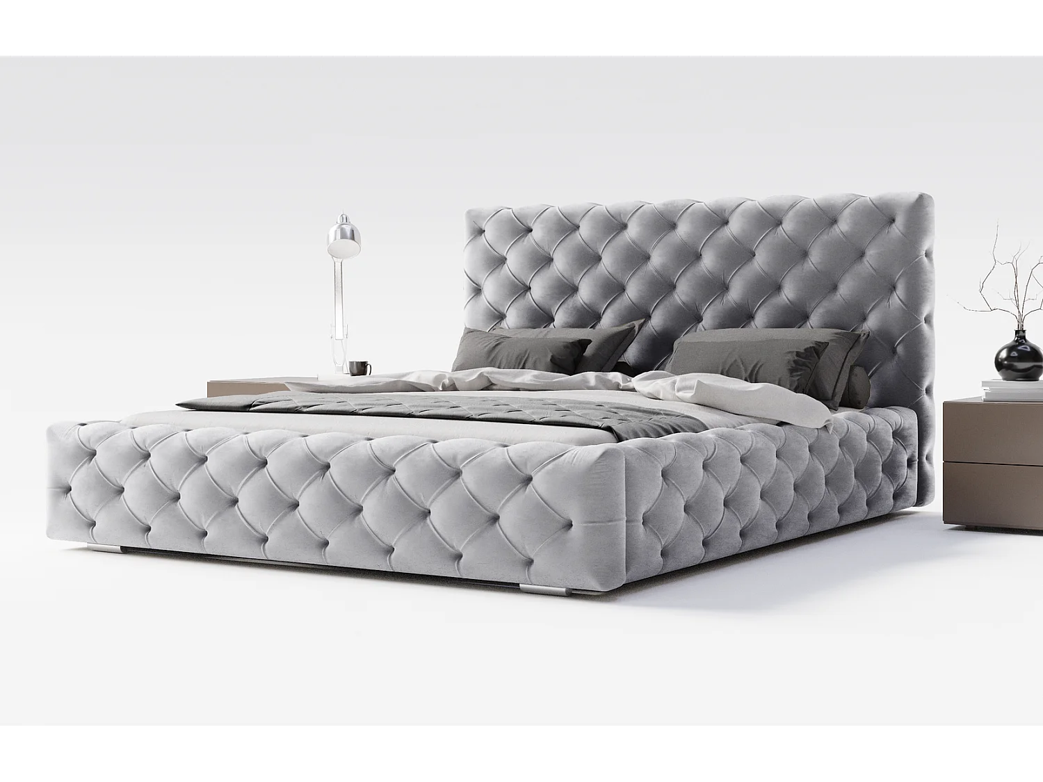 Łóżko tapicerowane 140x200 Paris - łóżko dwuosobowe glamour z pojemnikiem i stelażem, pikowanie Chesterfield - szary 3631061 - obrazek 1