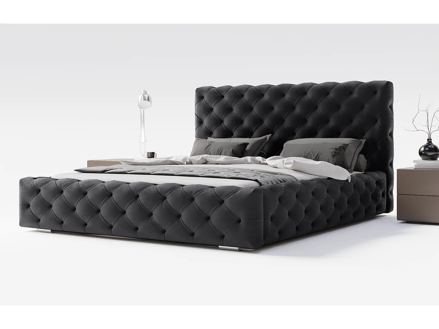 Łóżko tapicerowane 160x200 Paris - łóżko dwuosobowe glamour z pojemnikiem i stelażem, pikowanie Chesterfield - czarny 3631115 - obrazek 1