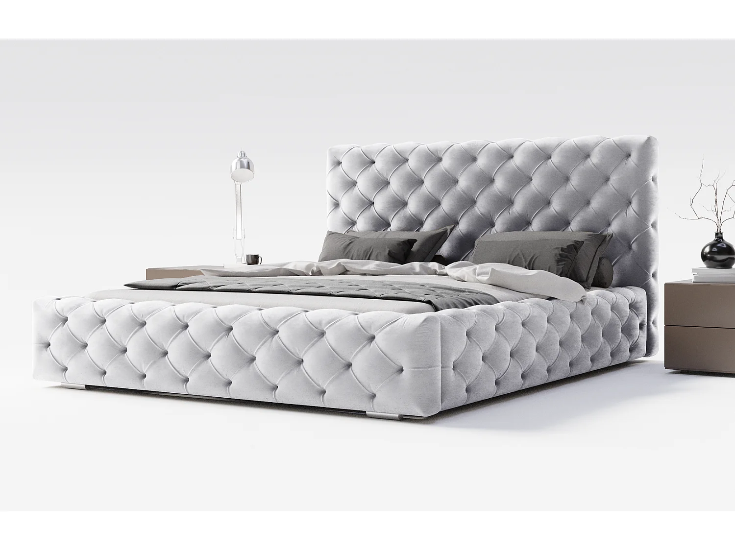 Łóżko tapicerowane 180x200 Paris - łóżko dwuosobowe glamour z pojemnikiem i stelażem, pikowanie Chesterfield - jasny szary 3631150 - obrazek 1