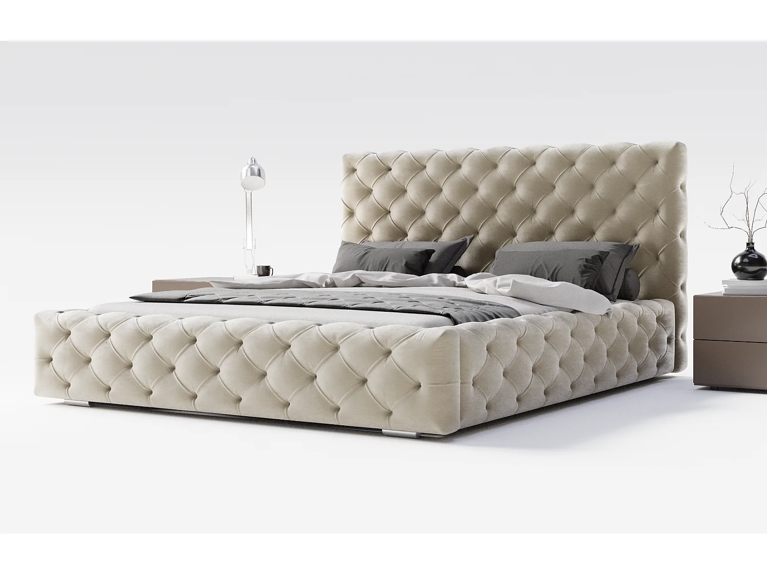 Łóżko tapicerowane 200x200 Paris - łóżko dwuosobowe glamour z pojemnikiem i stelażem, pikowanie Chesterfield - wanilia 3631166 - obrazek 1