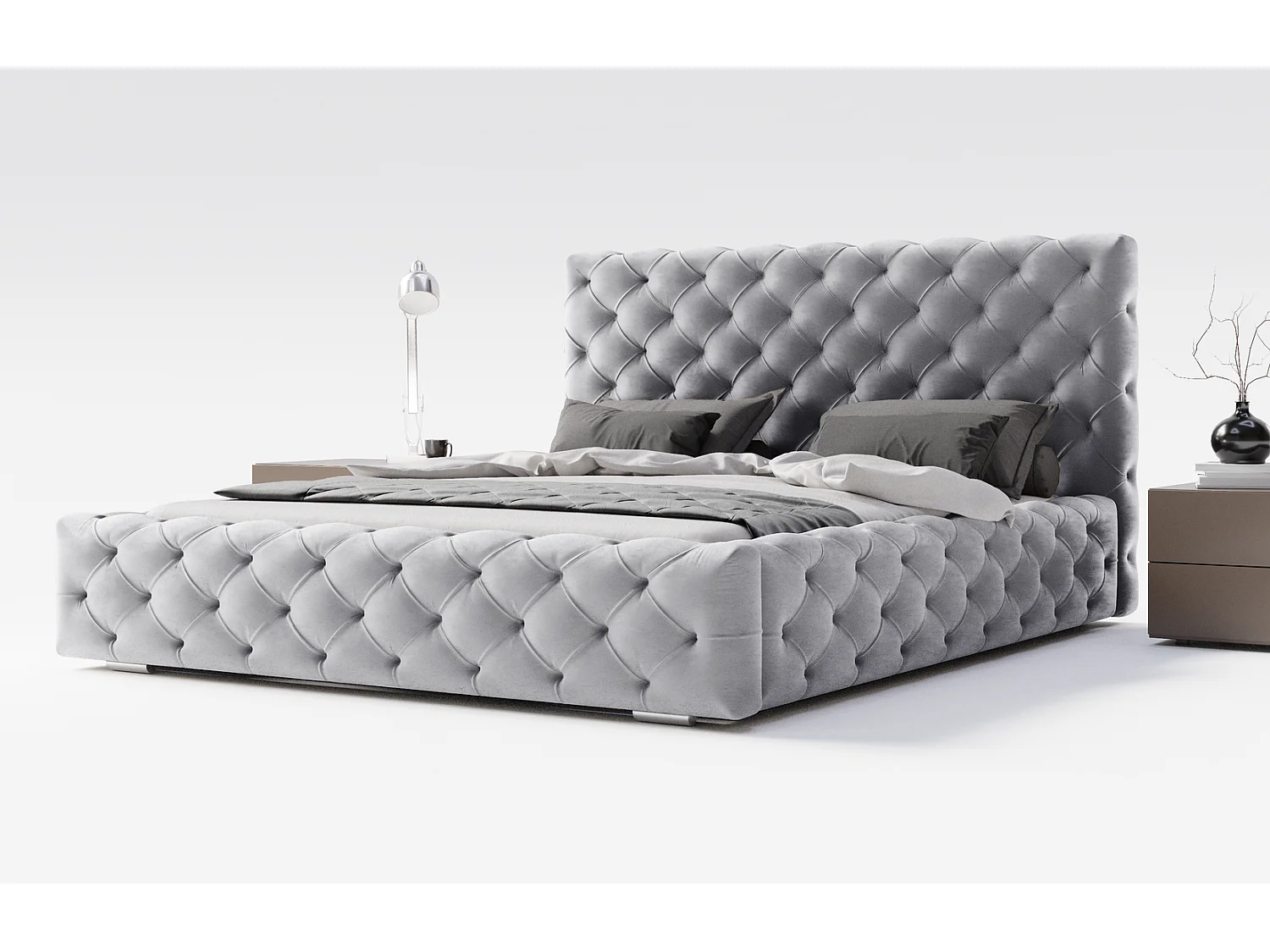 Łóżko tapicerowane 200x200 Paris - łóżko dwuosobowe glamour z pojemnikiem i stelażem, pikowanie Chesterfield - szary 3631169 - obrazek 1