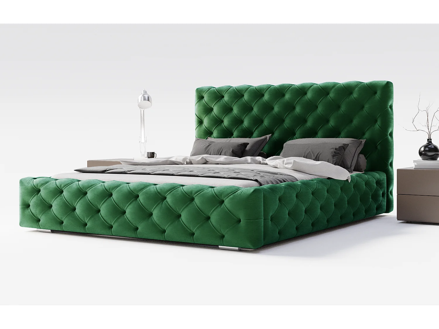 Łóżko tapicerowane 160x200 Paris - łóżko dwuosobowe glamour z pojemnikiem i stelażem, pikowanie Chesterfield - zielony 3631176 - obrazek 1