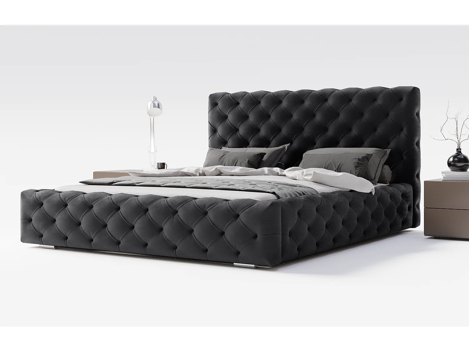 Łóżko tapicerowane 140x200 Paris - łóżko dwuosobowe glamour z pojemnikiem i stelażem, pikowanie Chesterfield - czarny 3631189 - obrazek 1
