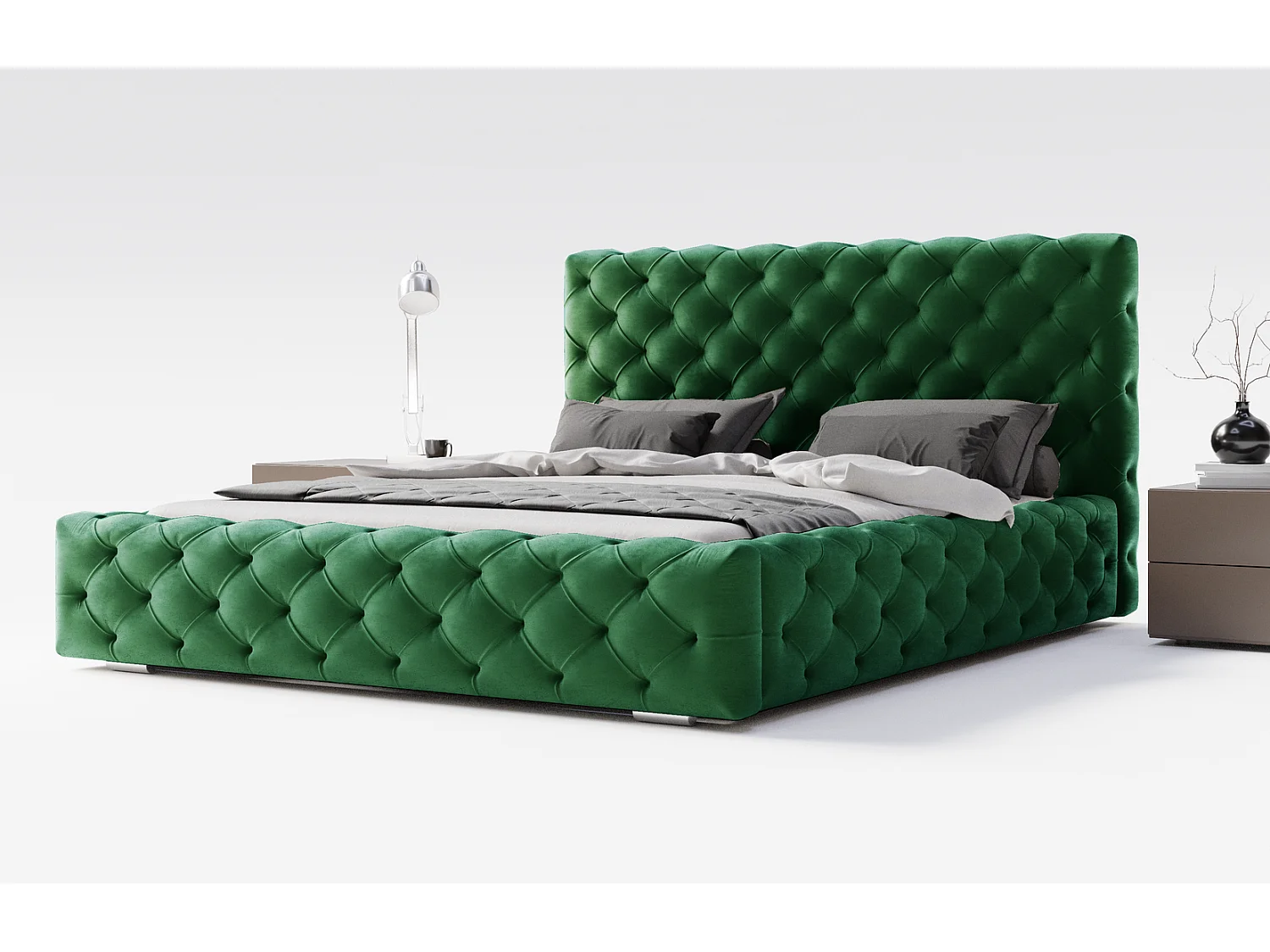 Łóżko tapicerowane 140x200 Paris - łóżko dwuosobowe glamour z pojemnikiem i stelażem, pikowanie Chesterfield - zielony 3631188 - obrazek 1