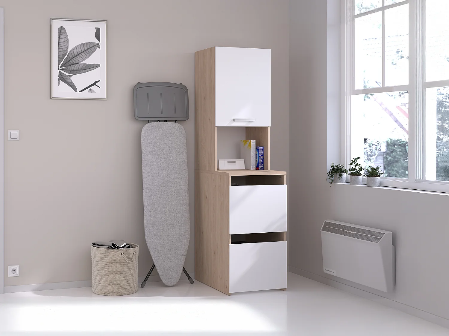 Szafka łazienkowa z szafkami i półkami - Naturalny jasny i biały - szer. 47 x wys. 184 cm - ERKANO 3336064 - obrazek 1