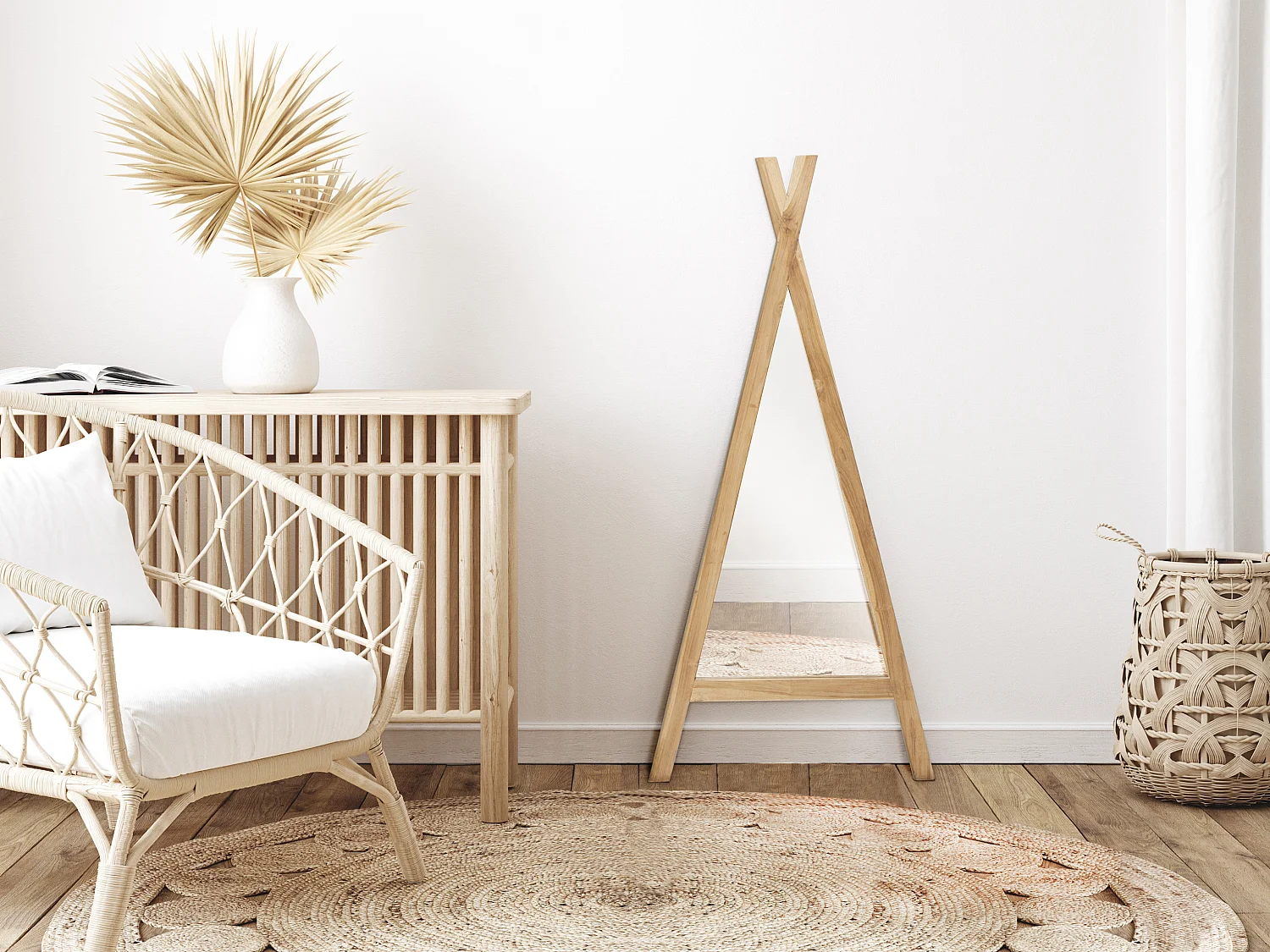 Dziecięce lustro w kształcie tipi z drewna mindi – 55 × 120 cm (szer. × wys.) – kolor naturalny – BATAM 135557 - obrazek 1