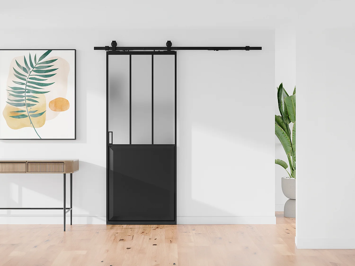 Drzwi przesuwne industrialne naścienne – Czarny i matowe szkło hartowane – wys. 205 cm x szer. 63 cm – ARTISTO II 3292737