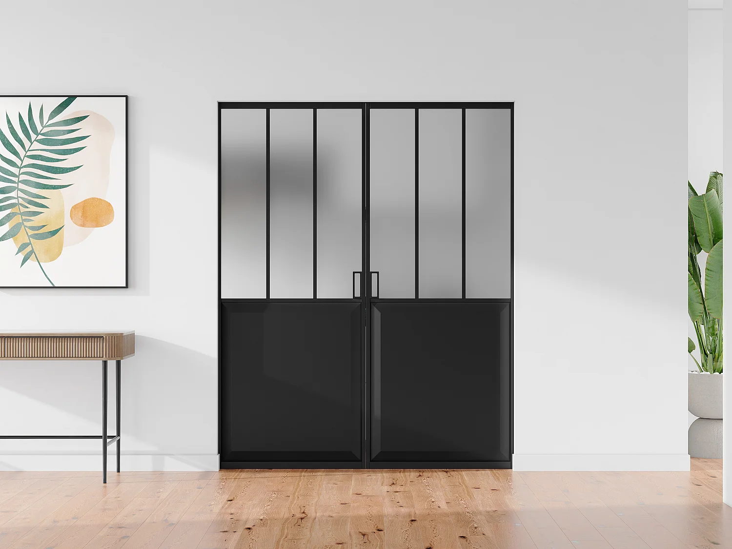 Drzwi przesuwne podwójne industrialne chowane w ścianie – Czarny i matowe szkło hartowane – 2 x wys. 205 x szer. 63 cm – ARTISTO II 3292743